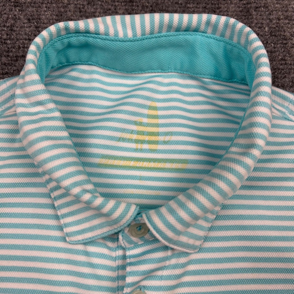 Johnnie-O Polo Shirt Mens L Cayman Teal Striped Prep-Performance Stretch Golf - Picture 3 of 11
